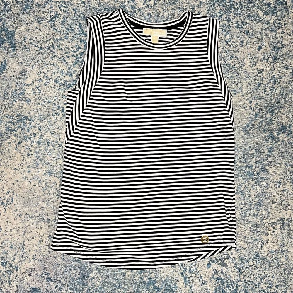 Michael Kors, Black & White Striped Basic Sleeveless Tank Top, Women’s Small